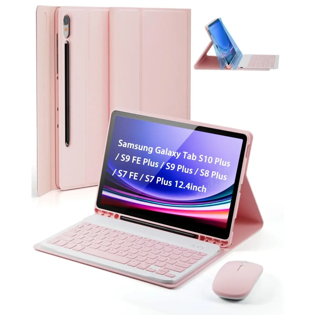 TUNKARMOR Pink Keyboard Case for Samsung Galaxy Tab S10+ / S9 FE+ / S9+ / S8+ / S7 FE / S7+ Plus 12.4-inch with Mouse & S Pen Holder | Detachable Magnetic Keyboard - main product image