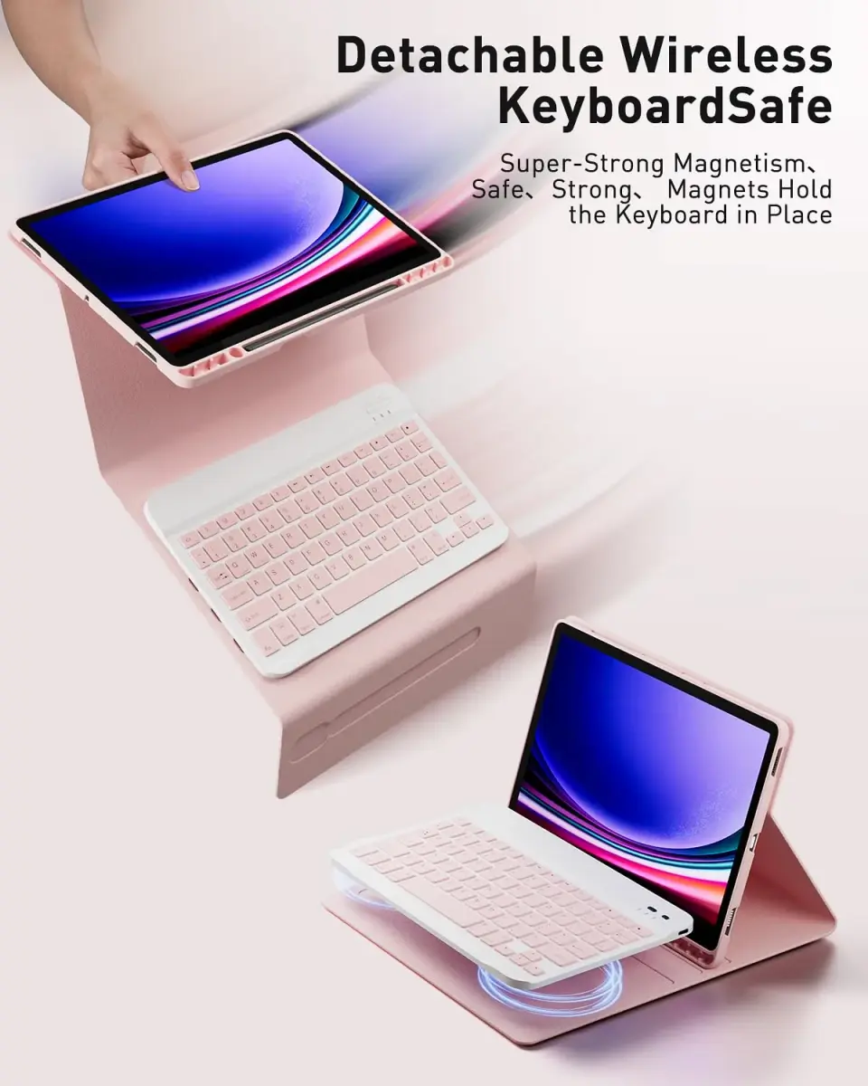 TUNKARMOR Pink Keyboard Case for Samsung Galaxy Tab S10+ / S9 FE+ / S9+ / S8+ / S7 FE / S7+ Plus 12.4-inch with Mouse & S Pen Holder | Detachable Magnetic Keyboard - view 5