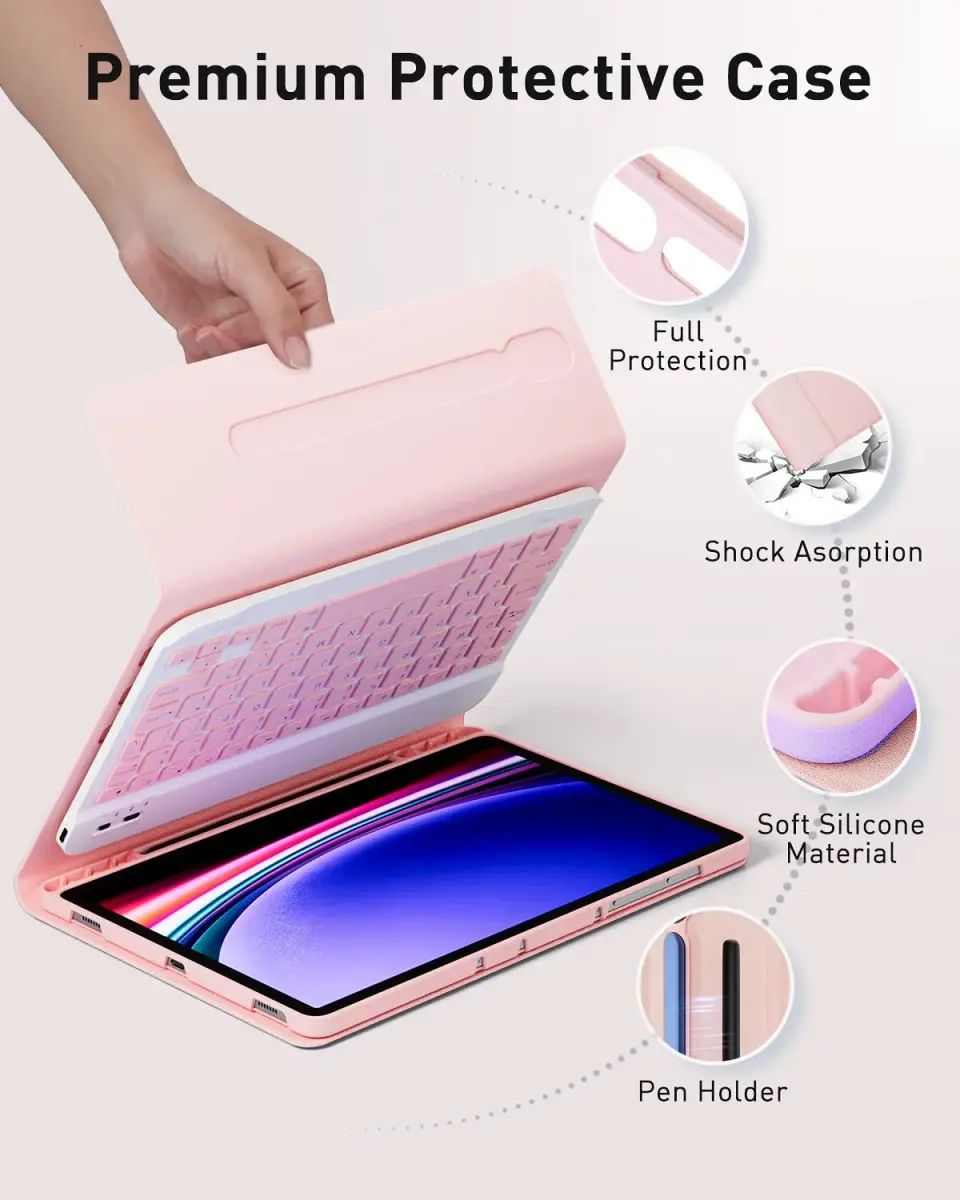 TUNKARMOR Pink Keyboard Case for Samsung Galaxy Tab S10+ / S9 FE+ / S9+ / S8+ / S7 FE / S7+ Plus 12.4-inch with Mouse & S Pen Holder | Detachable Magnetic Keyboard - view 7