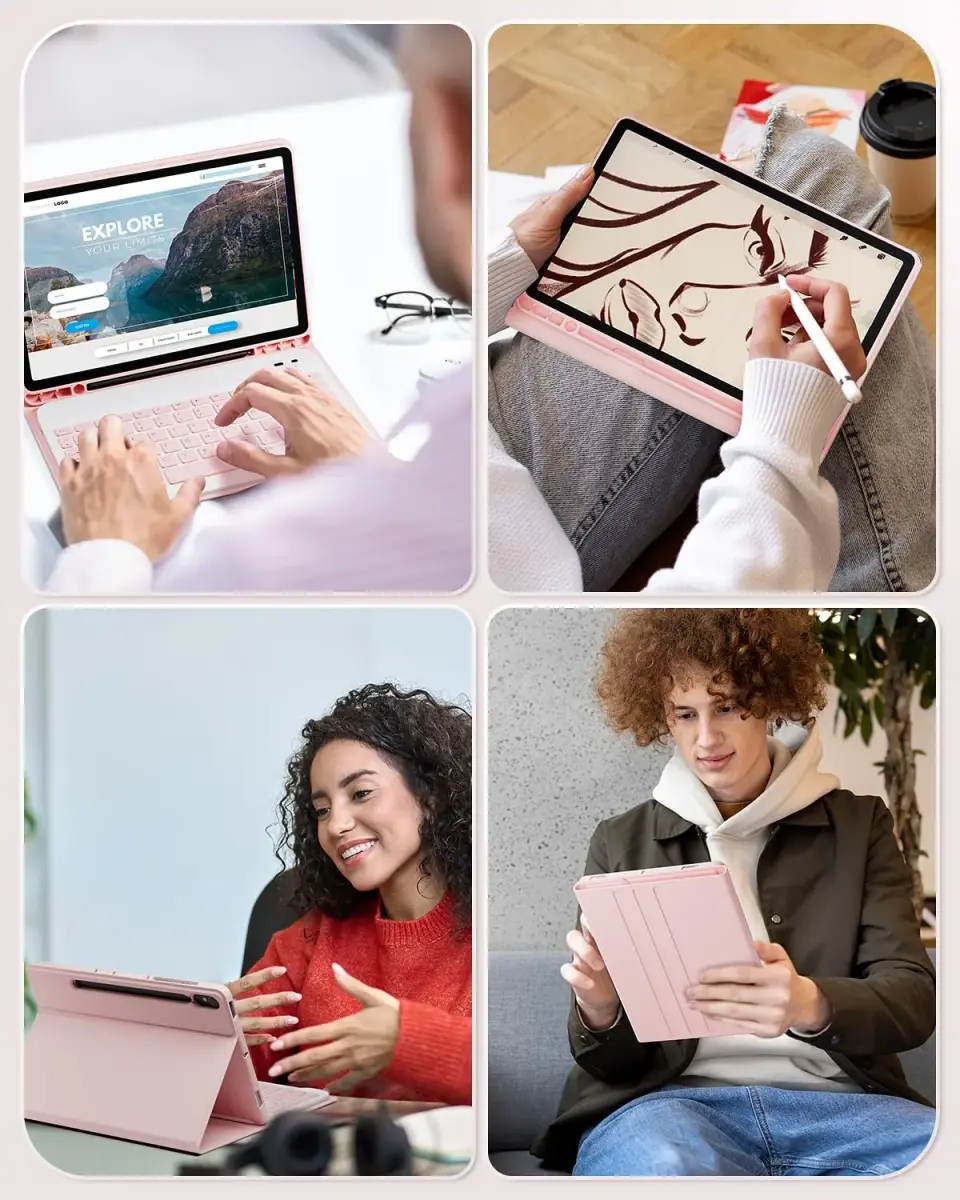 TUNKARMOR Pink Keyboard Case for Samsung Galaxy Tab S10+ / S9 FE+ / S9+ / S8+ / S7 FE / S7+ Plus 12.4-inch with Mouse & S Pen Holder | Detachable Magnetic Keyboard - view 8