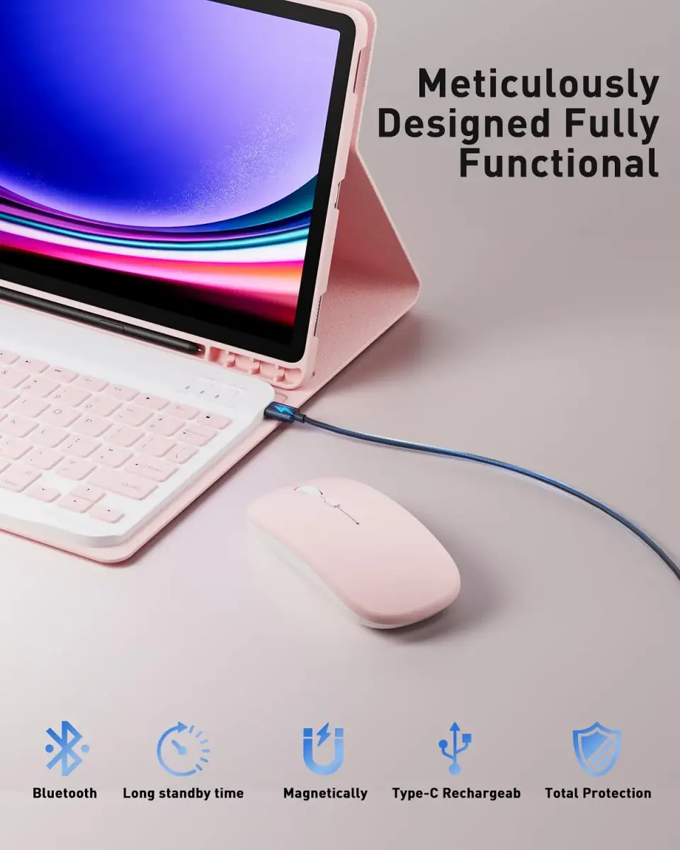 TUNKARMOR Pink Keyboard Case for Samsung Galaxy Tab S10+ / S9 FE+ / S9+ / S8+ / S7 FE / S7+ Plus 12.4-inch with Mouse & S Pen Holder | Detachable Magnetic Keyboard - view 3