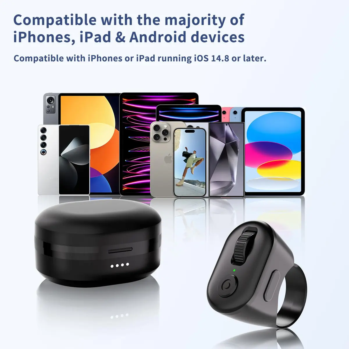 KINMATES Remote Control Ring for Tablets & Phones | Hands-Free TikTok & Ebook Page Turner, Bluetooth, Rechargeable, Black - view 6