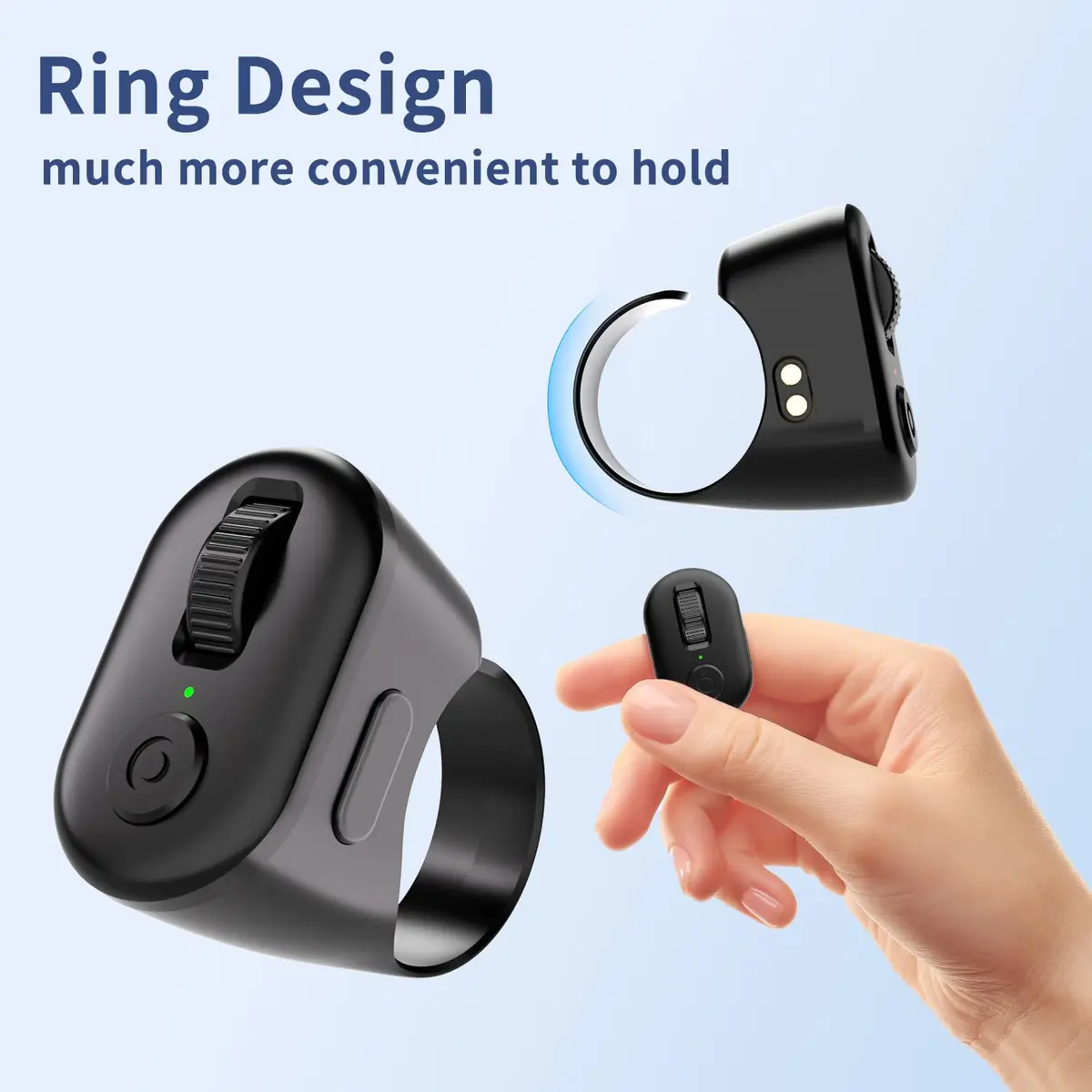 KINMATES Remote Control Ring for Tablets & Phones | Hands-Free TikTok & Ebook Page Turner, Bluetooth, Rechargeable, Black - view 4