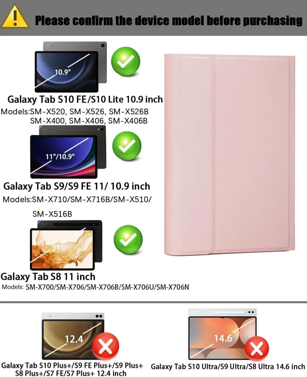 TUNKARMOR Pink Keyboard Case with Mouse for Samsung Galaxy Tab S9 FE/S9/S8/S7 10.9"/11" | Built-in Pencil Holder - view 2