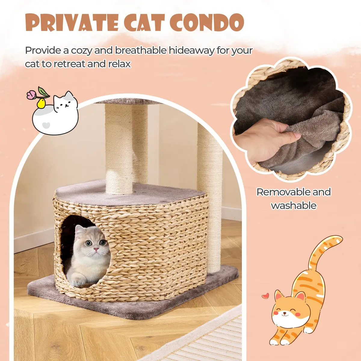PETSITE 52 inch Cattail Cat Tree | Multi-Level Indoor Cat Tower with Scratching Posts & Cushions - view 7
