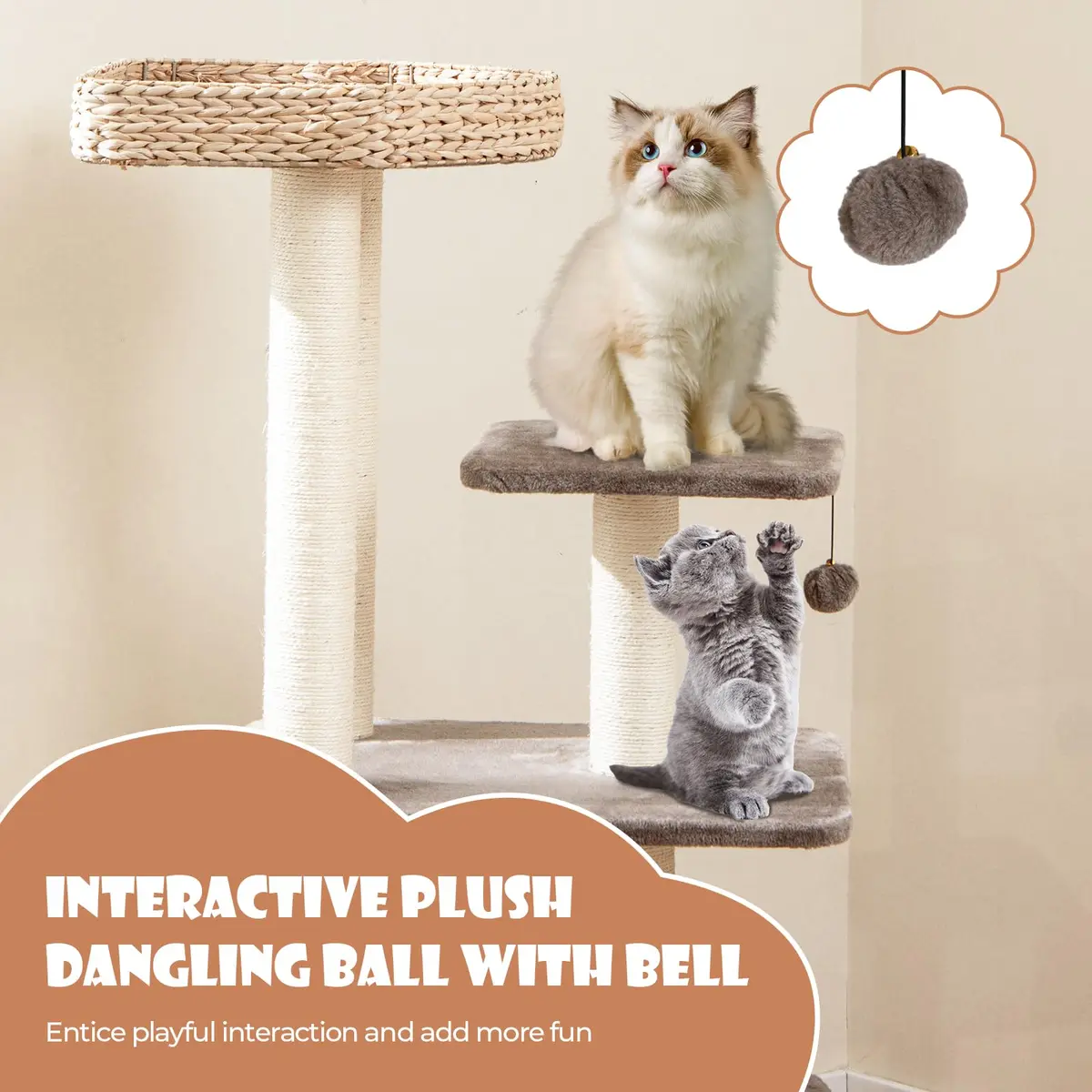 PETSITE 52 inch Cattail Cat Tree | Multi-Level Indoor Cat Tower with Scratching Posts & Cushions - view 9