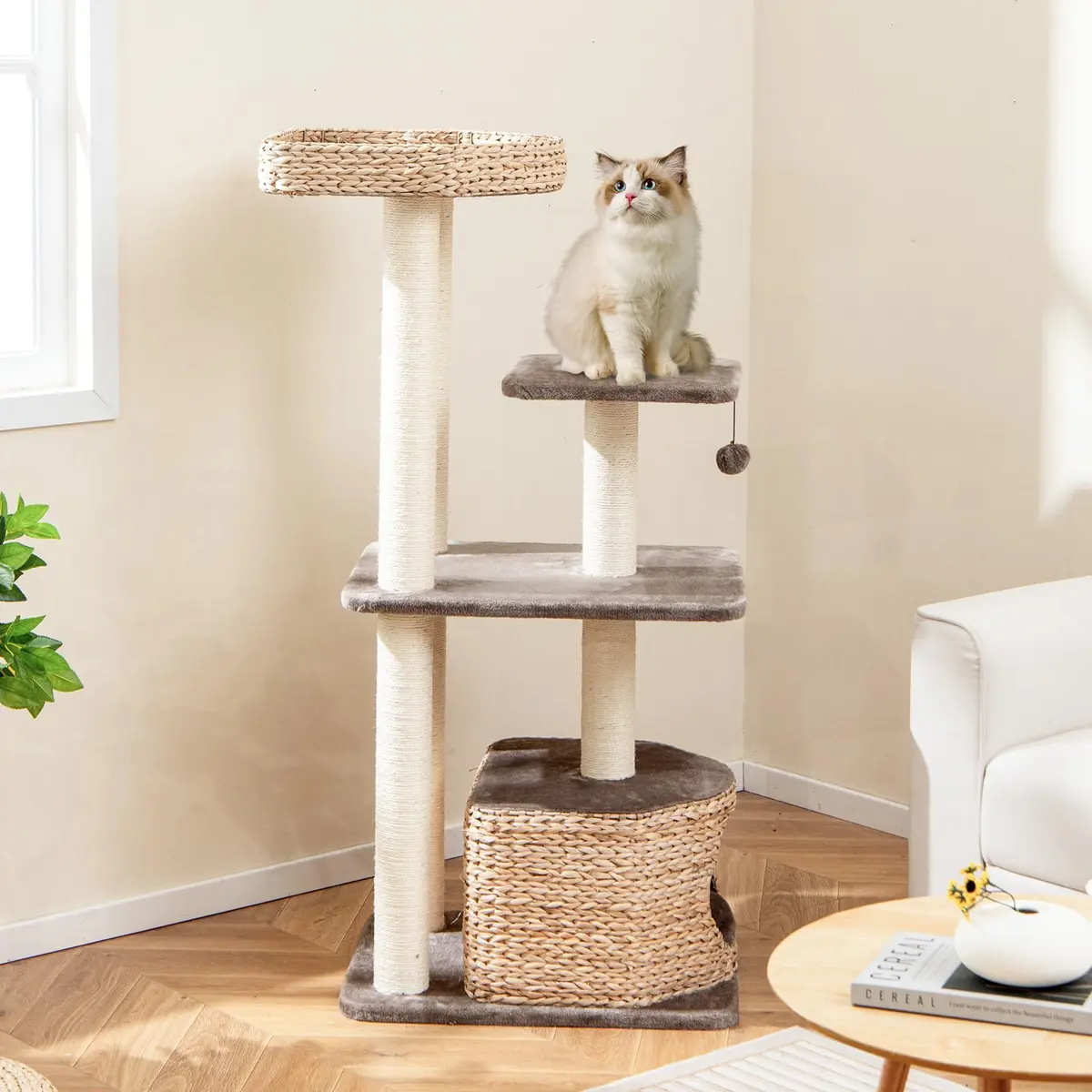 PETSITE 52 inch Cattail Cat Tree | Multi-Level Indoor Cat Tower with Scratching Posts & Cushions - view 2