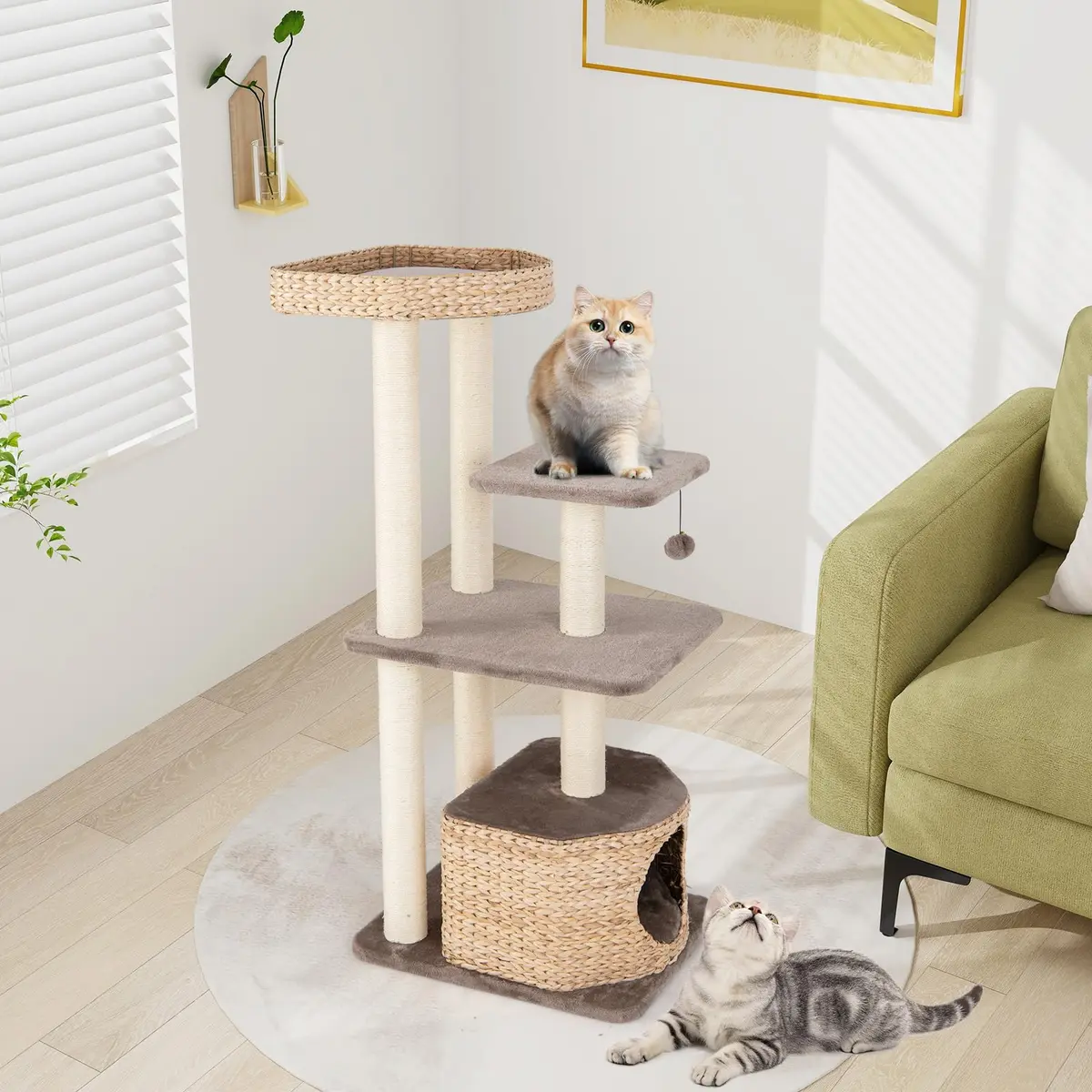 PETSITE 52 inch Cattail Cat Tree | Multi-Level Indoor Cat Tower with Scratching Posts & Cushions - view 3