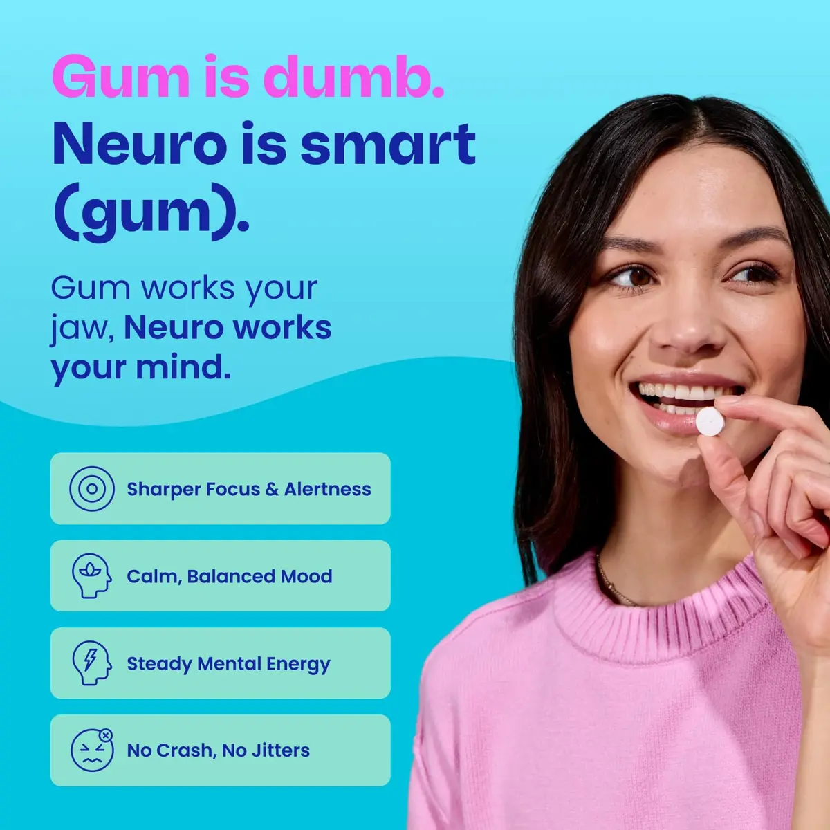 Neuro Energy & Focus Gum, Wintergreen, 54 Count (9 Count x 6 Packs) | Nootropic Supplement for Clarity & Performance - view 3