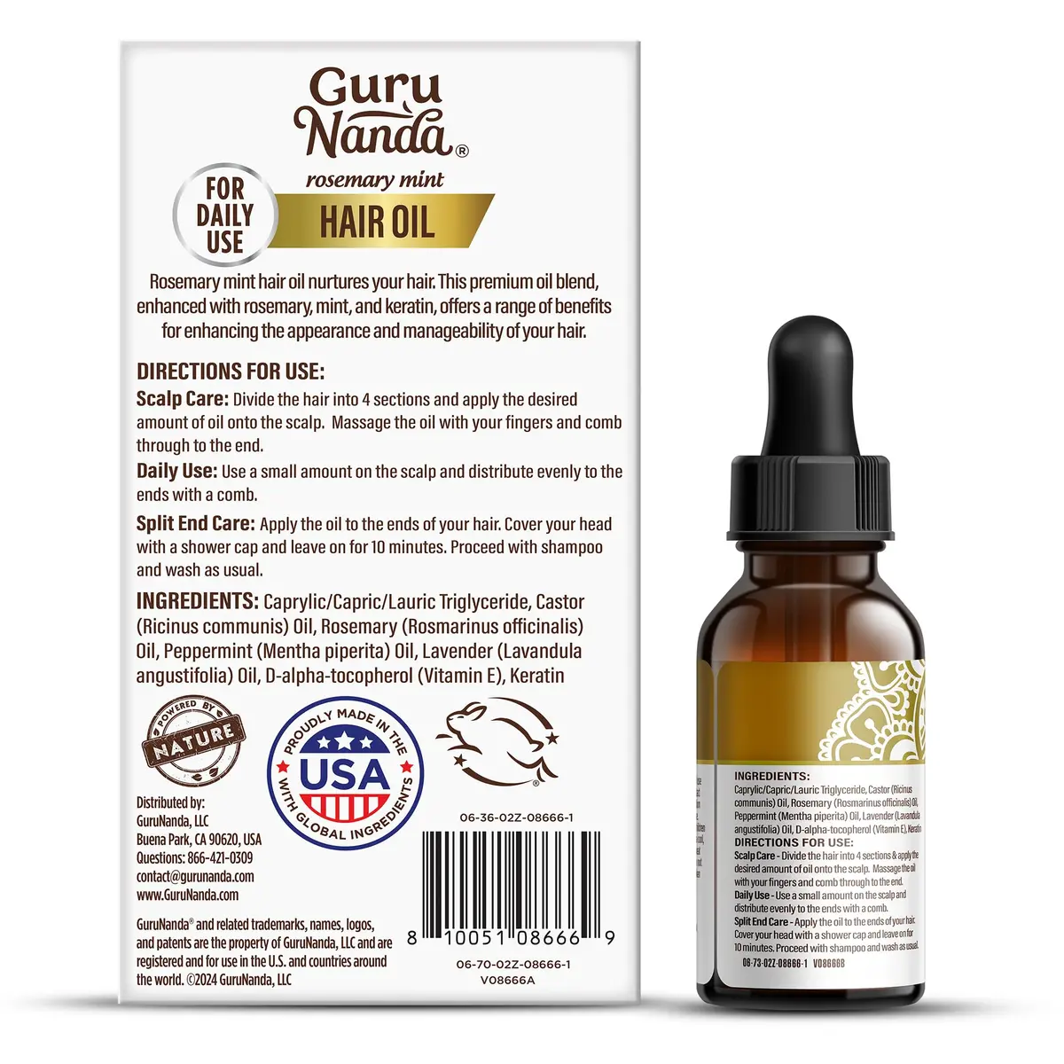 GuruNanda Rosemary Mint Hair Growth Oil 60ml (2 Fl Oz) | Stimulates Scalp for Stronger, Shinier Hair - view 7