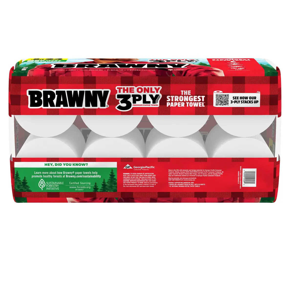 Brawny Tear-A-Square 3-Ply Paper Towels, 8 Triple Rolls | Strong & Absorbent for Tough Messes - view 2