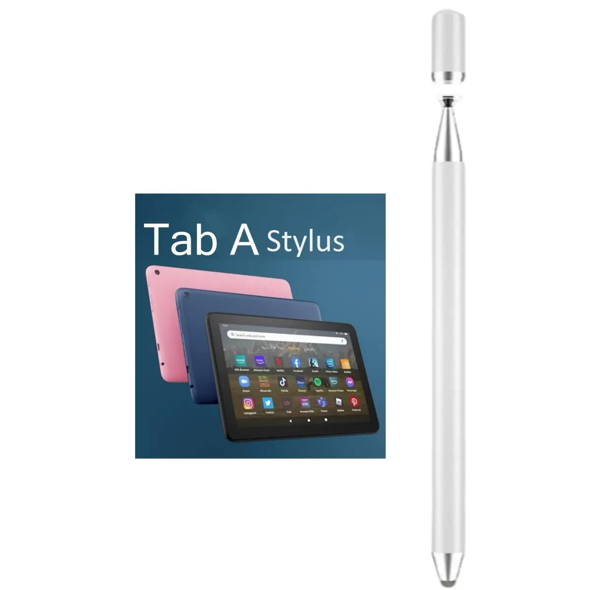 fllynewrite 2-in-1 Stylus Pen for Samsung Tab A Series/iPad Pro/iPhone/Surface (White) | Disc Tip & Rubber Tip - main product image