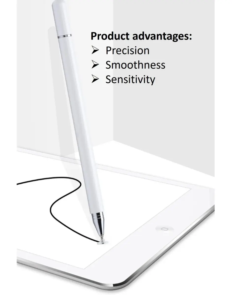 fllynewrite 2-in-1 Stylus Pen for Samsung Tab A Series/iPad Pro/iPhone/Surface (White) | Disc Tip & Rubber Tip - view 2