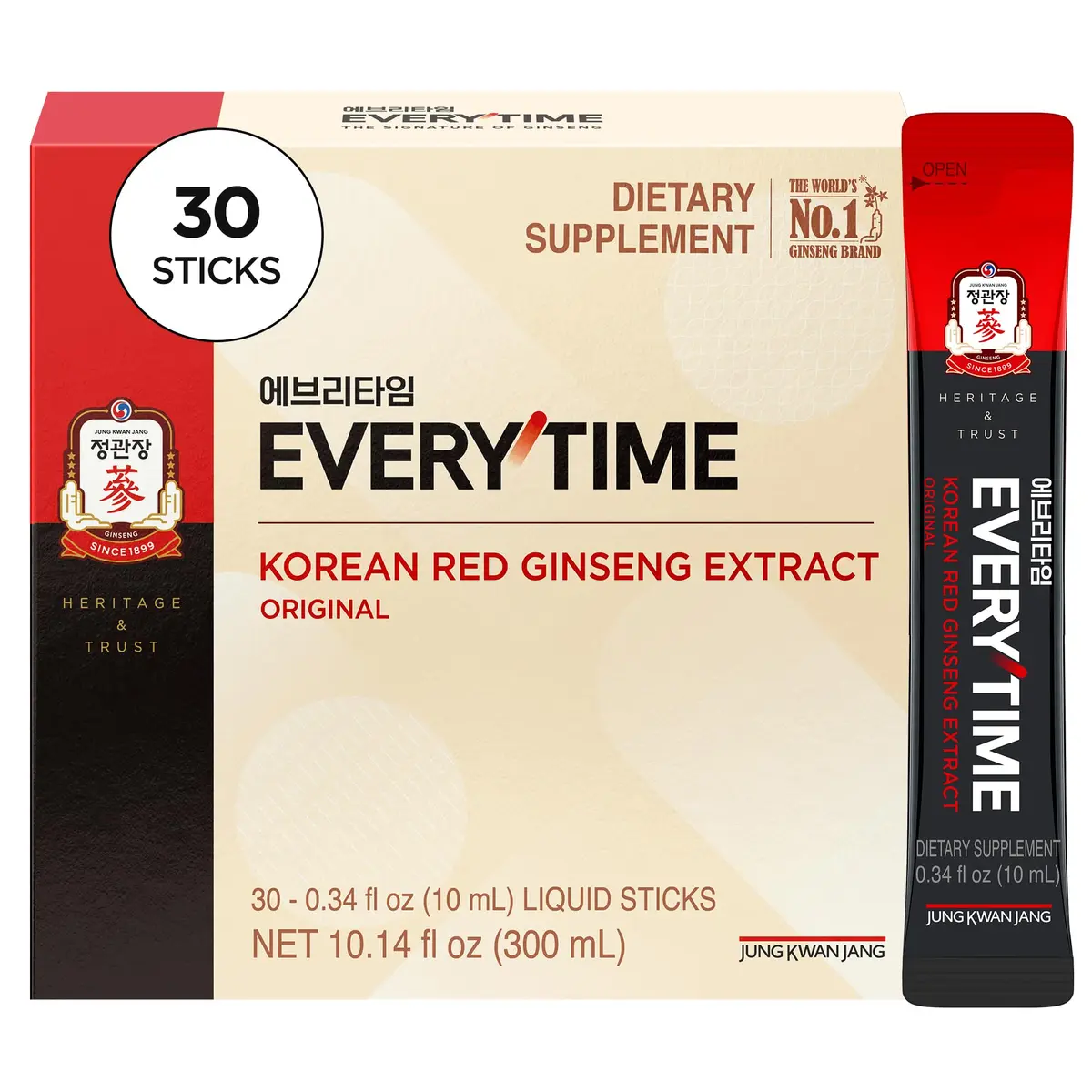JUNG KWAN JANG Korean Red Ginseng Extract 30 Sticks | 3,000mg, Energy & Focus Support, Vegan, Portable - main product image