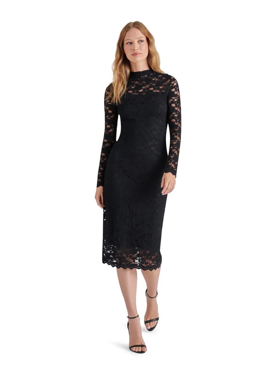 Steve Madden Vivienne Dress, Black, Small | Psychedelic Dreams Mesh Midi - main product image