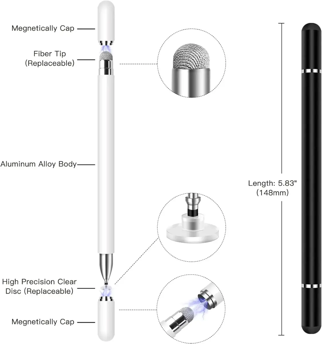 fllynewrite 2-in-1 Stylus Pen 2-Pack (Black+White) | Universal Touch Screen Compatibility - view 2