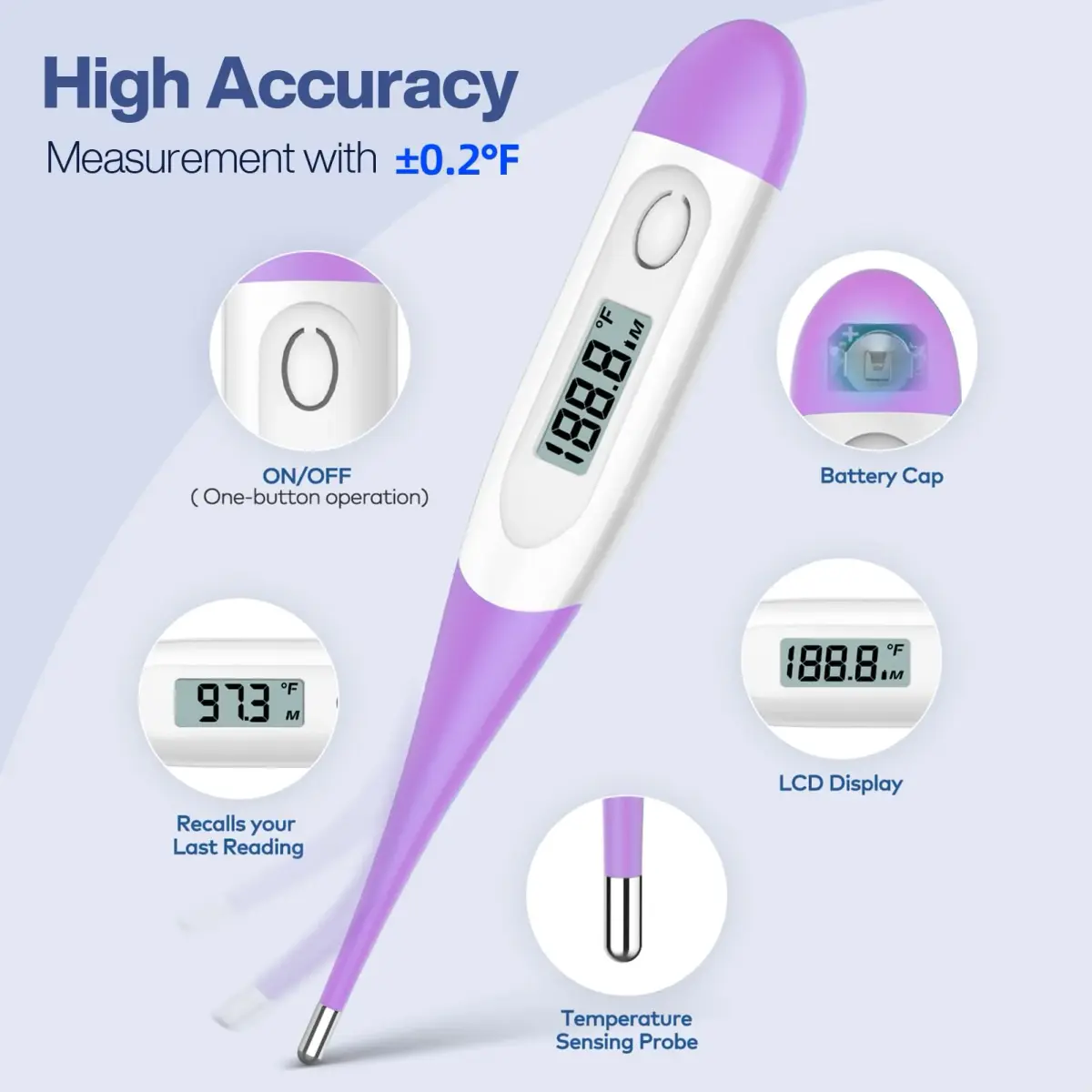 Boncare Digital Oral Thermometer for Adults and Kids, Purple | Fast & Accurate 10-Second Reading - view 3
