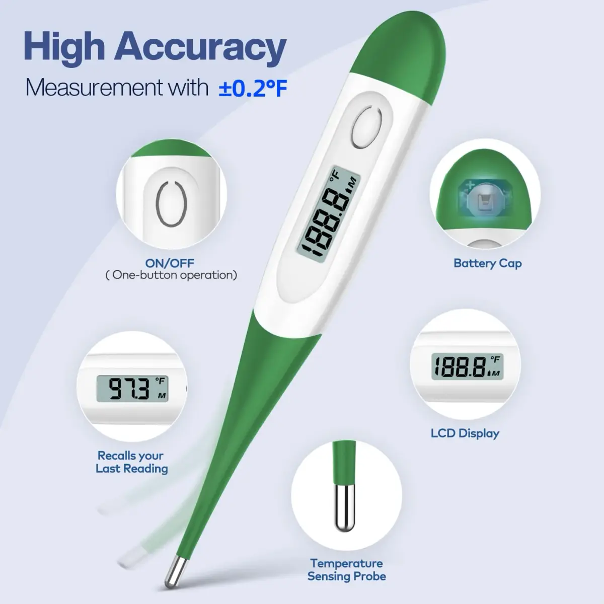 Boncare 10 Seconds Oral Thermometer Dark Green | Accurate & Safe Digital Thermometer for Adults and Kids - view 3
