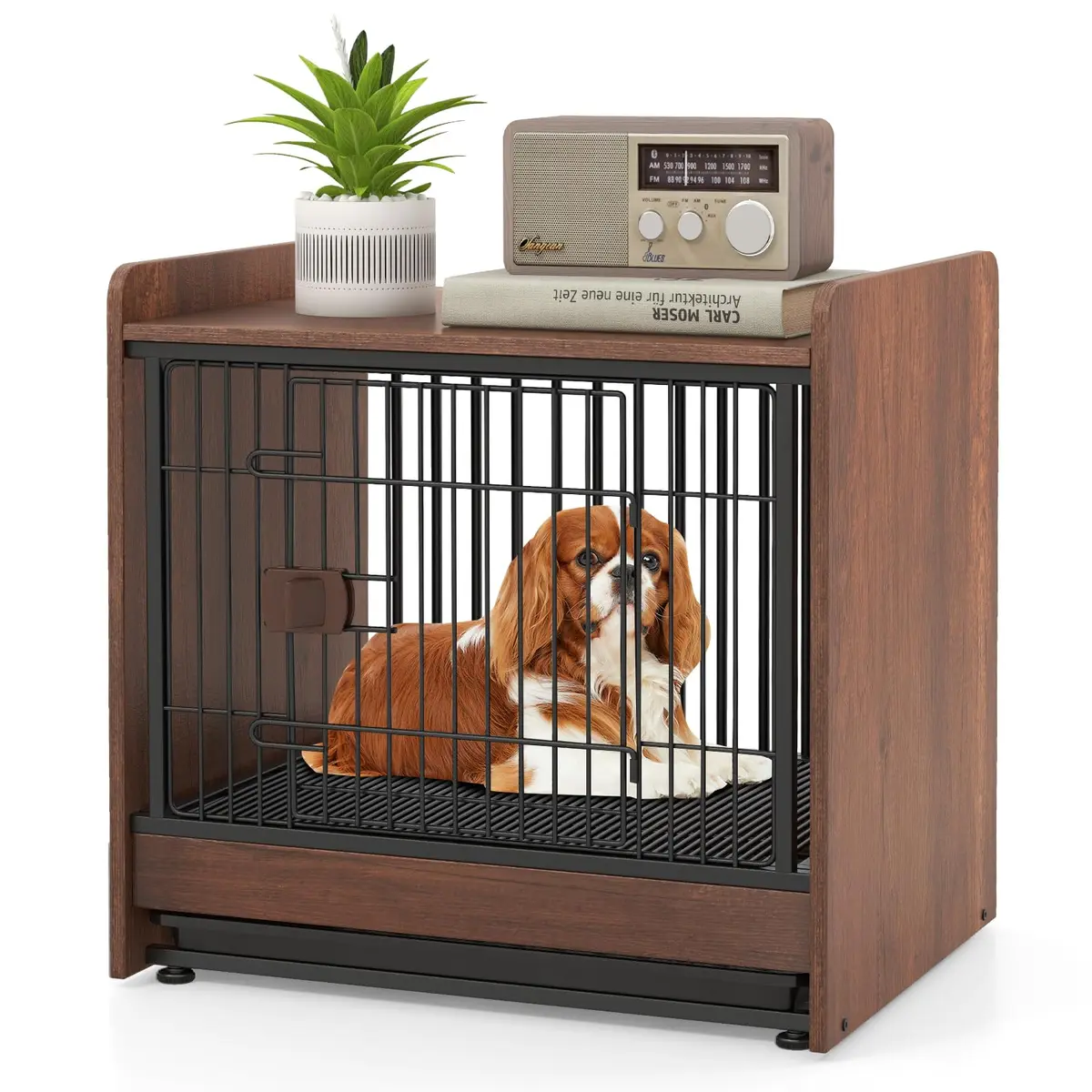 PETSITE Dog Crate Furniture | Industrial Style Dog Kennel with Lockable Door, Removable Tray, Adjustable Foot Pads, 24.5 x 19.5 x 24 in - main product image