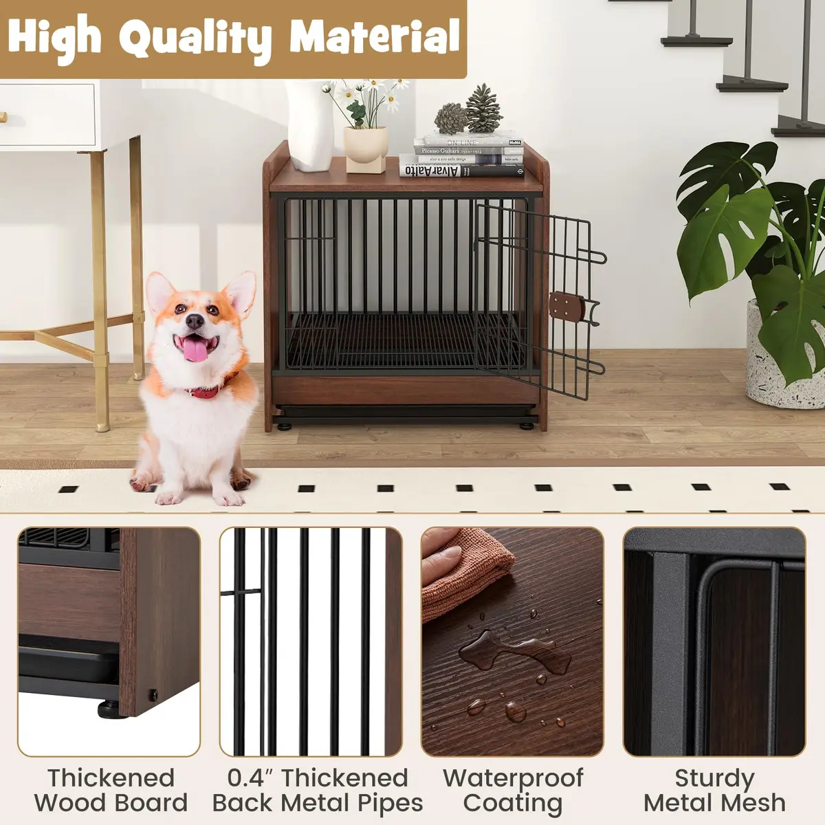 PETSITE Dog Crate Furniture | Industrial Style Dog Kennel with Lockable Door, Removable Tray, Adjustable Foot Pads, 24.5 x 19.5 x 24 in - view 6