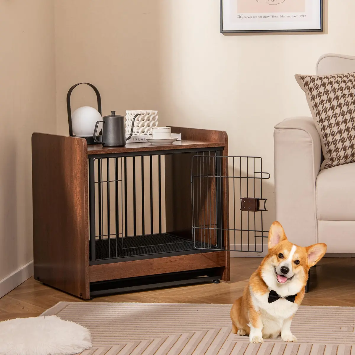 PETSITE Dog Crate Furniture | Industrial Style Dog Kennel with Lockable Door, Removable Tray, Adjustable Foot Pads, 24.5 x 19.5 x 24 in - view 2