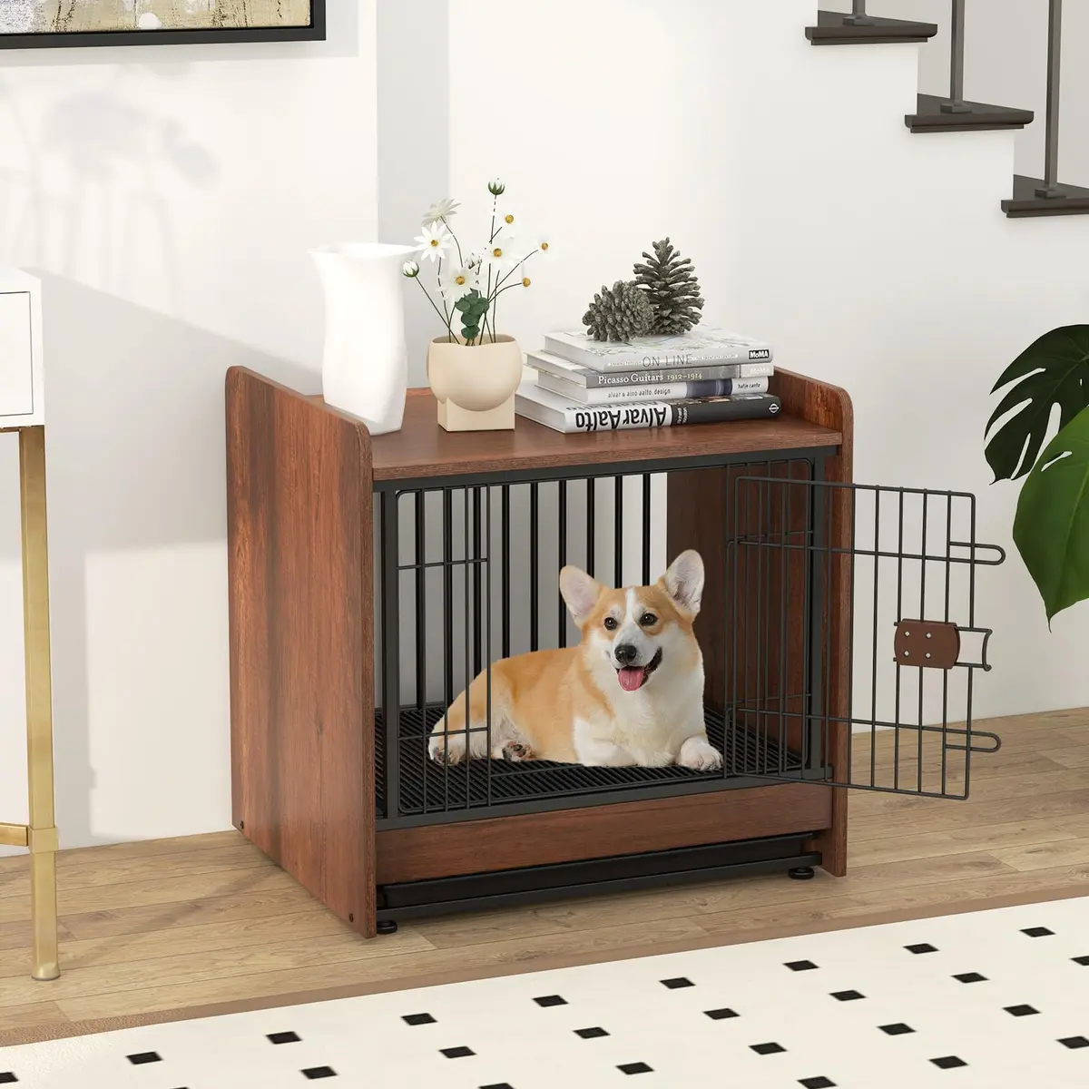 PETSITE Dog Crate Furniture | Industrial Style Dog Kennel with Lockable Door, Removable Tray, Adjustable Foot Pads, 24.5 x 19.5 x 24 in - view 3