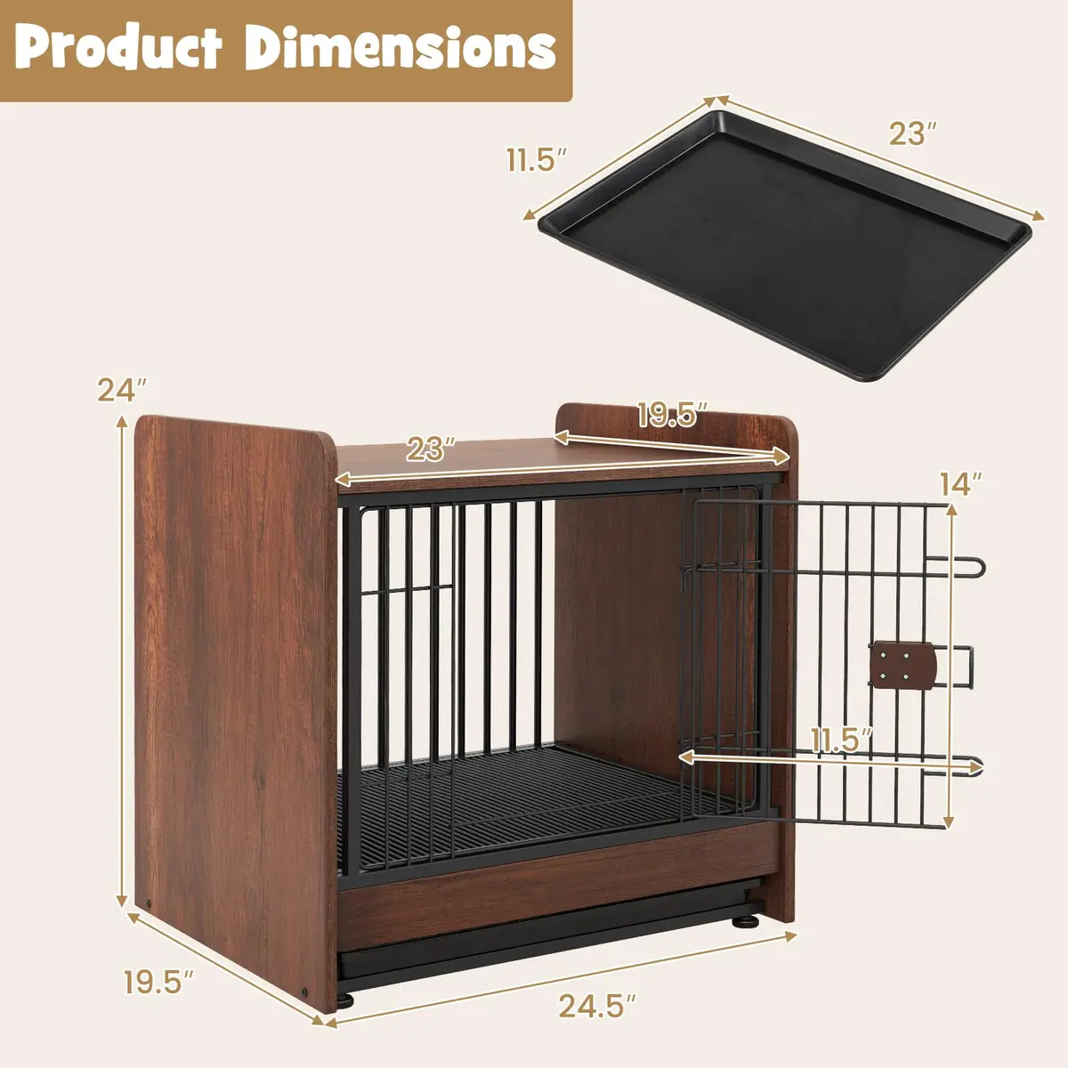 PETSITE Dog Crate Furniture | Industrial Style Dog Kennel with Lockable Door, Removable Tray, Adjustable Foot Pads, 24.5 x 19.5 x 24 in - view 4