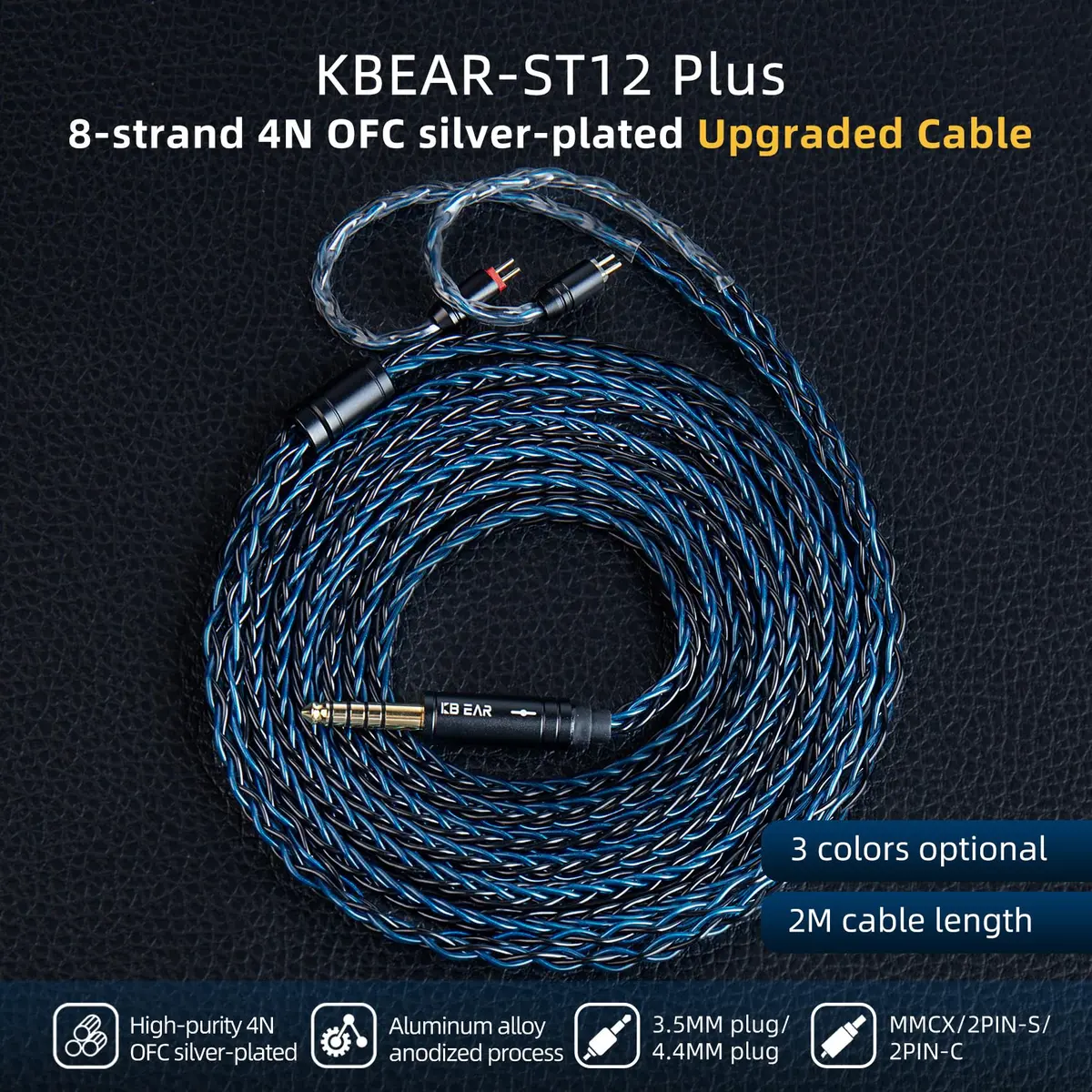 H HIFIHEAR 2M Long Recessed 2Pin IEM Cable | Silver-plated 8 Core OFC for KZ ZS10 PRO/ZSN PRO X - view 2