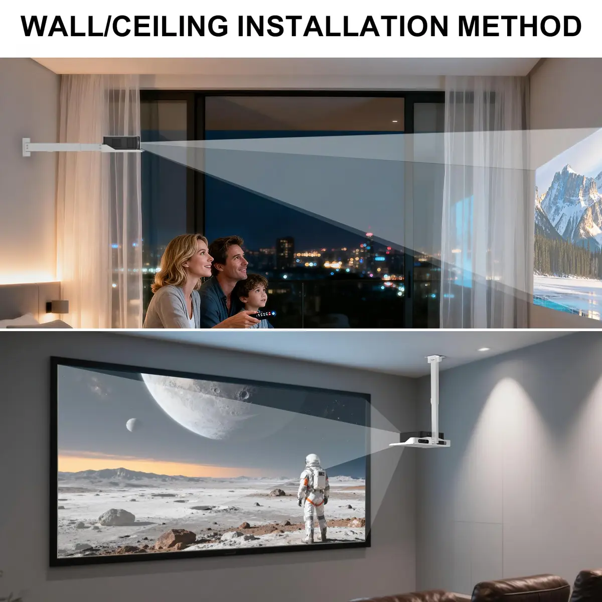 WALI Projector Ceiling Mount Tray, Height Adjustable Wall Mount Holder for Projectors, Hidden Cable Management, Fits Projectors up to 22lbs, 13.7" x 8.6" Platform, White (PM-005-W) - view 5