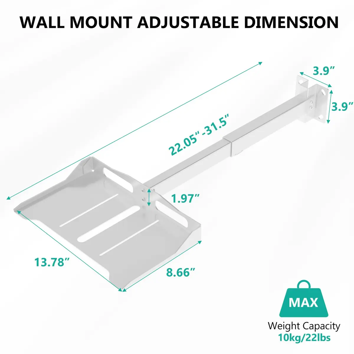 WALI Projector Ceiling Mount Tray, Height Adjustable Wall Mount Holder for Projectors, Hidden Cable Management, Fits Projectors up to 22lbs, 13.7" x 8.6" Platform, White (PM-005-W) - view 8