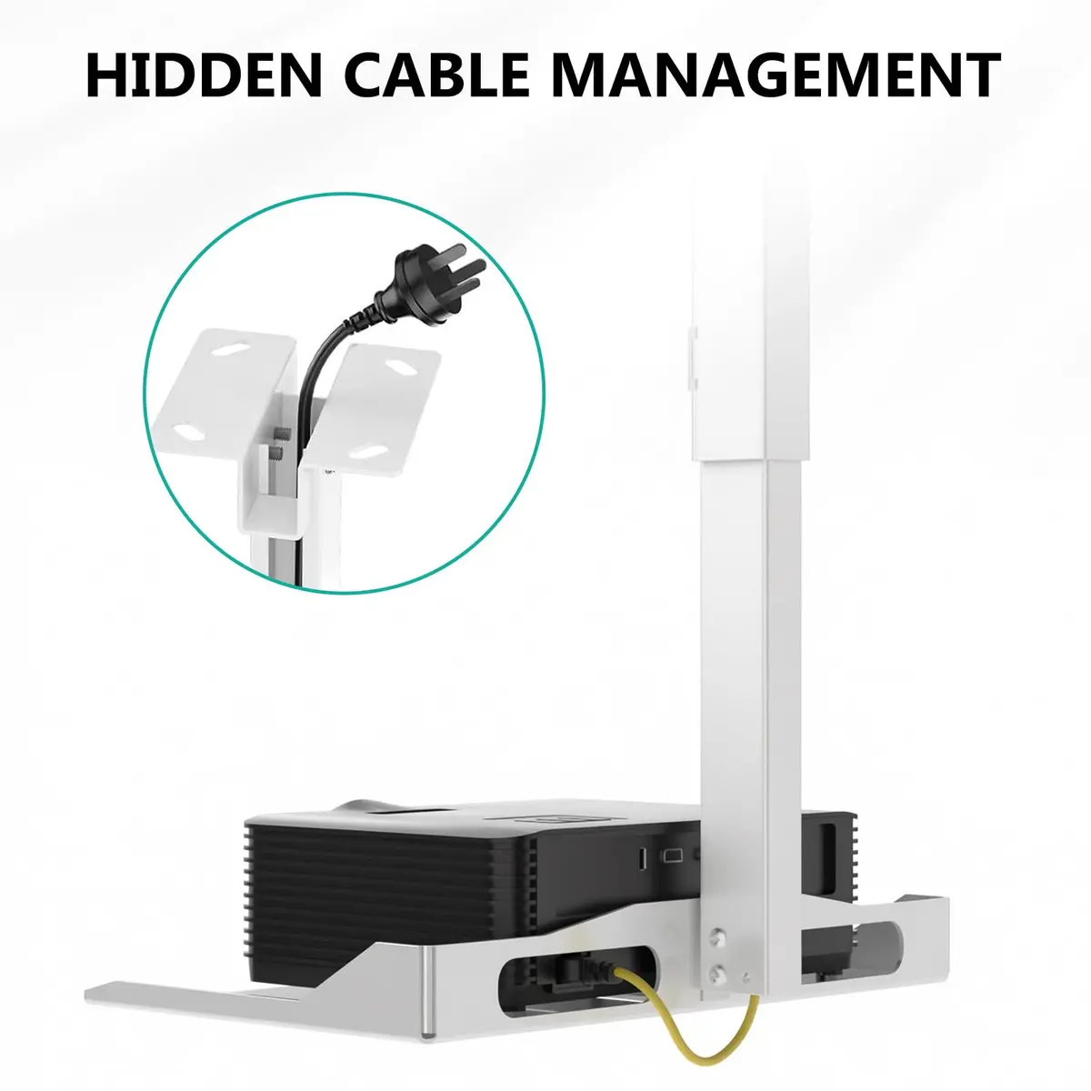 WALI Projector Ceiling Mount Tray, Height Adjustable Wall Mount Holder for Projectors, Hidden Cable Management, Fits Projectors up to 22lbs, 13.7" x 8.6" Platform, White (PM-005-W) - view 4