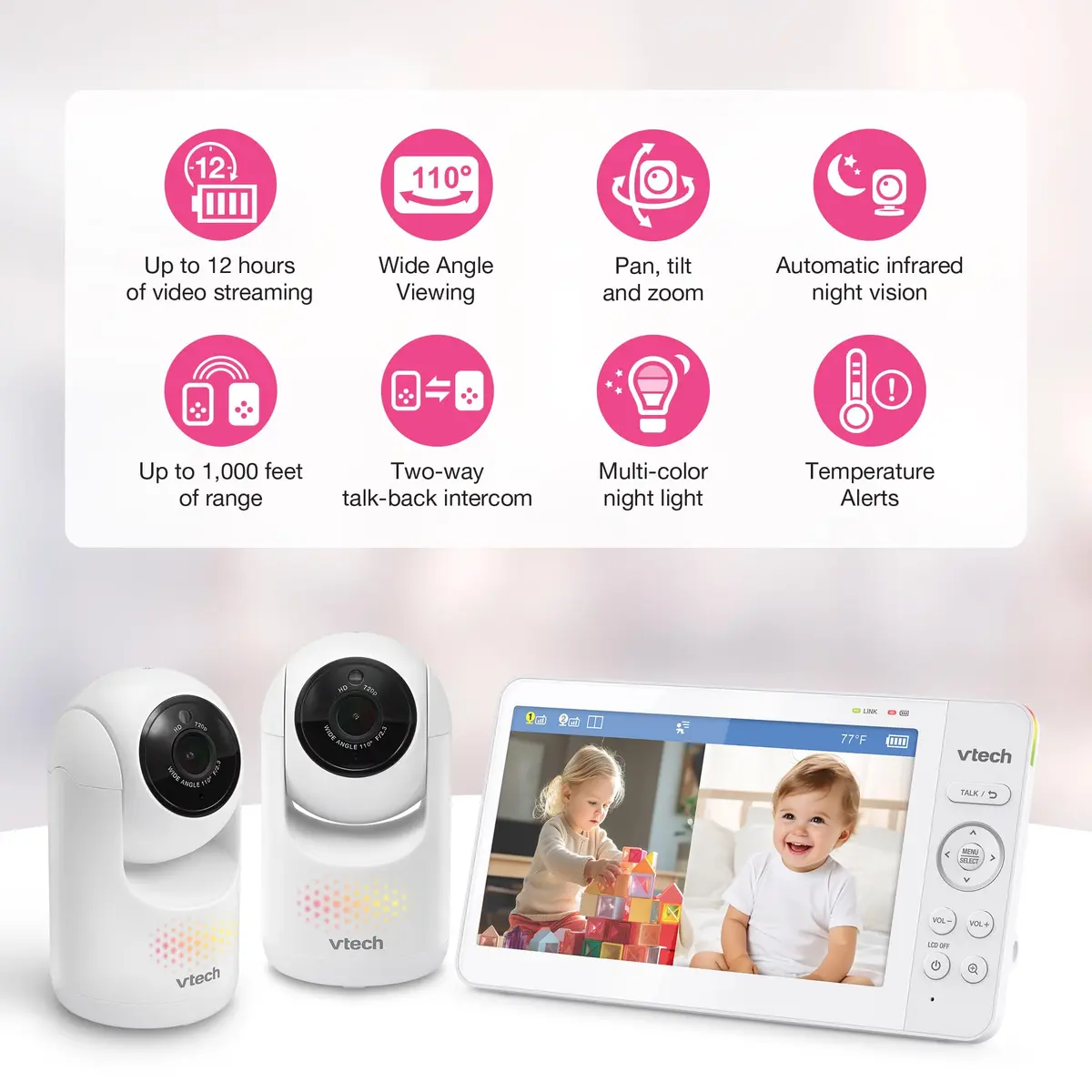 VTech Advanced HQ Max Twin Baby Monitor with 2 Cameras, 7" IPS Split Screen, 5000mAh Battery, 360° PTZ, 4X Zoom, Night Vision | No WiFi Needed - view 2