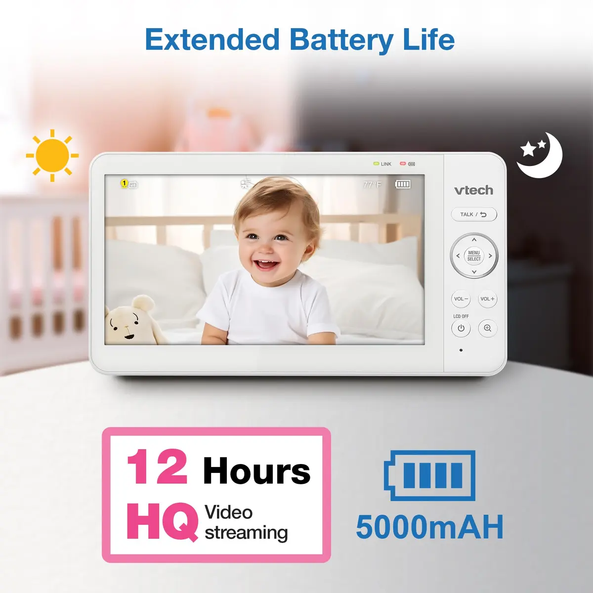 VTech Advanced HQ Max Baby Monitor No WiFi, 7" IPS Screen, 5000mAh Battery | Secure FHSS Connection - view 6