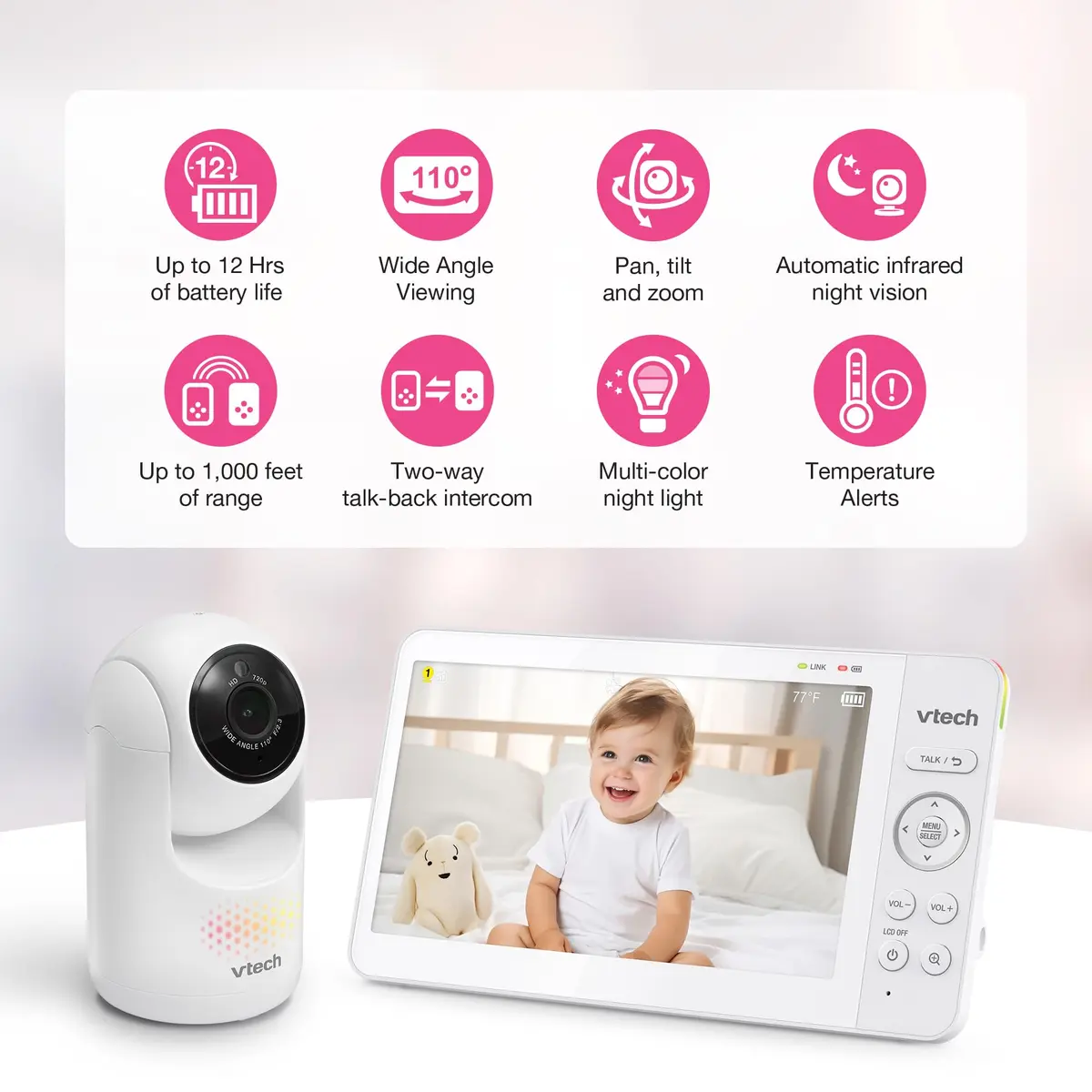 VTech Advanced HQ Max Baby Monitor No WiFi, 7" IPS Screen, 5000mAh Battery | Secure FHSS Connection - view 2