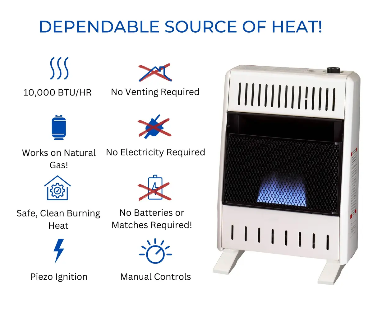 ProCom Space Heater 10,000 BTU Natural Gas Ventless Blue Flame | Safe, Power Outage Ready (70-120 chars) - view 4