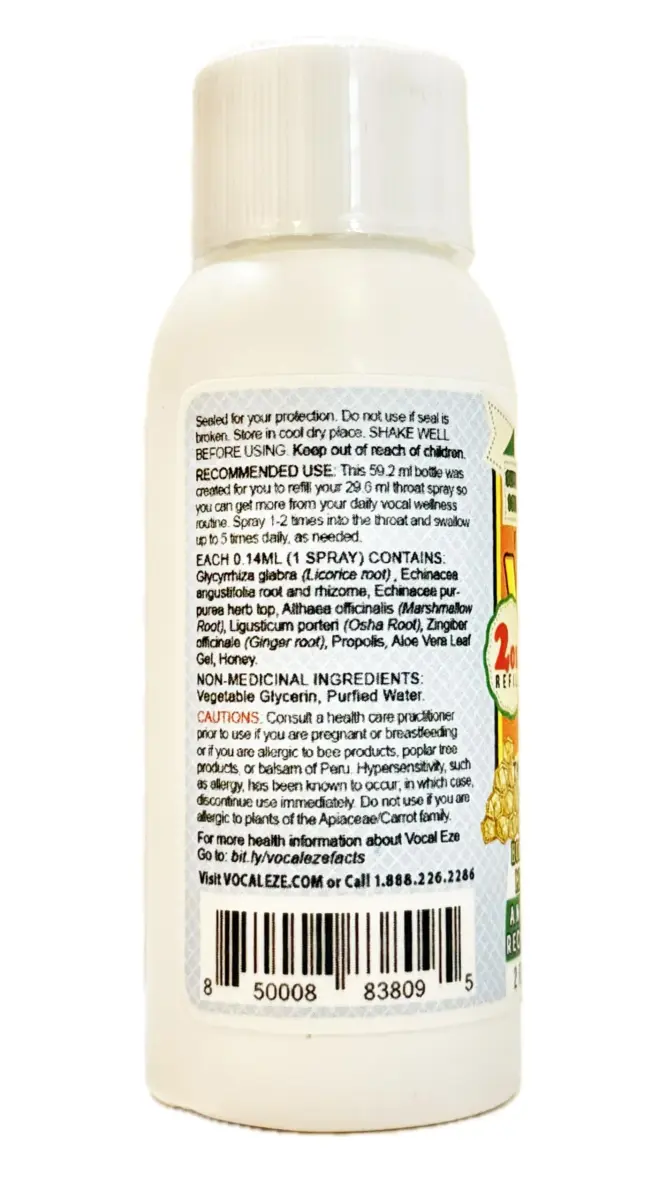 Vocal Eze Natural 2 Fl Oz (Pack of 1) Throat Spray | Artist-Endorsed Herbal Remedy for Sore, Hoarse, Dry Throats - view 6