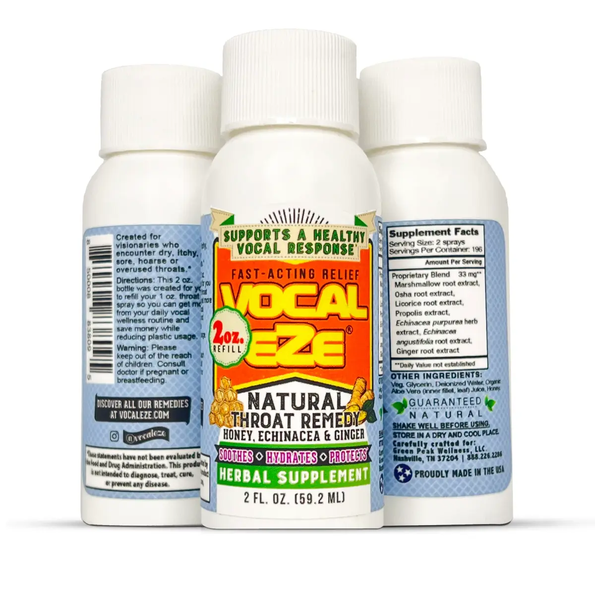 Vocal Eze Natural 2 Fl Oz (Pack of 1) Throat Spray | Artist-Endorsed Herbal Remedy for Sore, Hoarse, Dry Throats - main product image
