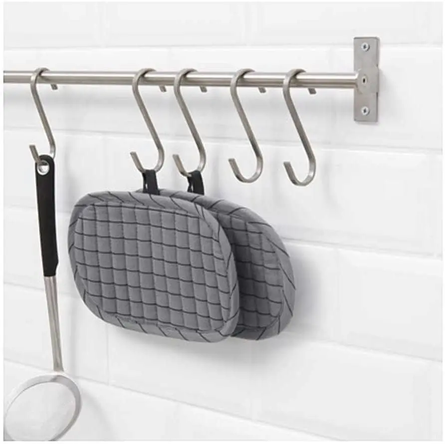 QQOUTLET Premium Chefmate Stainless Steel Kitchen 15 Inch Wall Mount Rail & 10 S Hooks Set | Organize Like a Chef - view 2