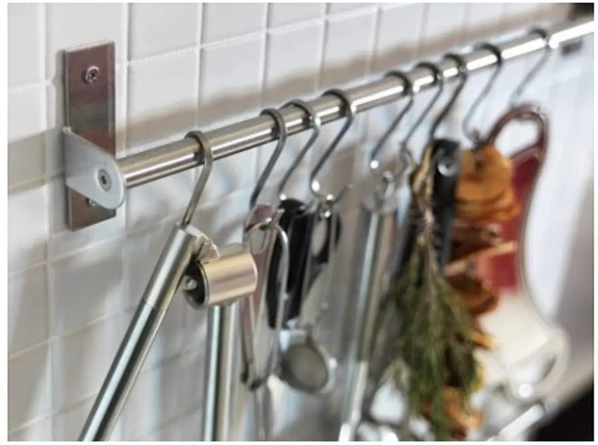 QQOUTLET Premium Chefmate Stainless Steel Kitchen 15 Inch Wall Mount Rail & 10 S Hooks Set | Organize Like a Chef - view 3