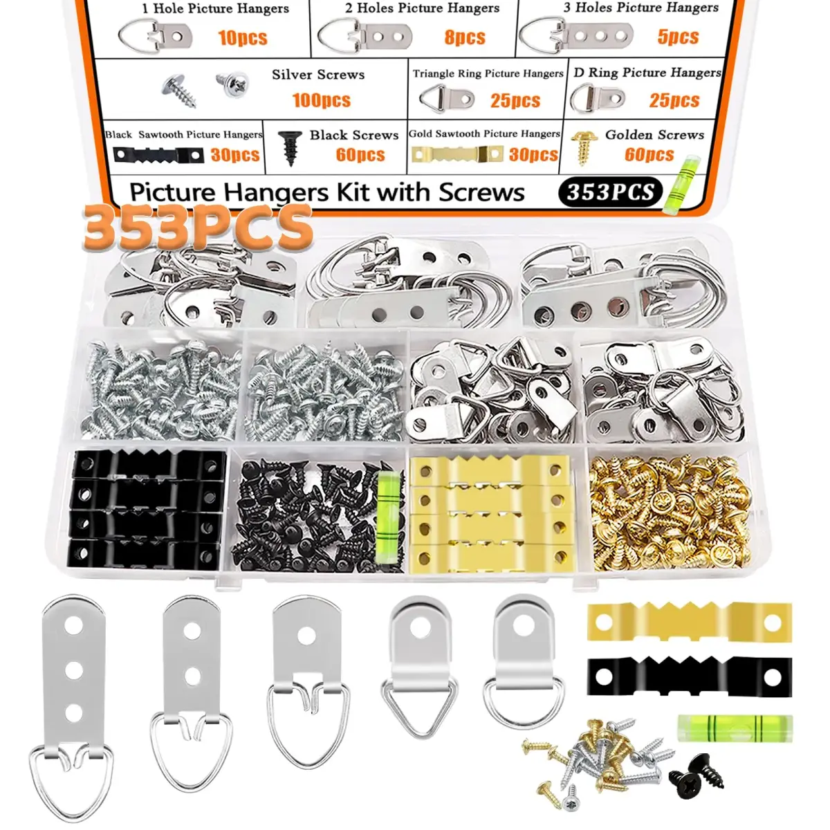 Dianrui 353PCS Picture Hanging Kit with Screws & Level | Stainless Steel Hardware Assortment - main product image