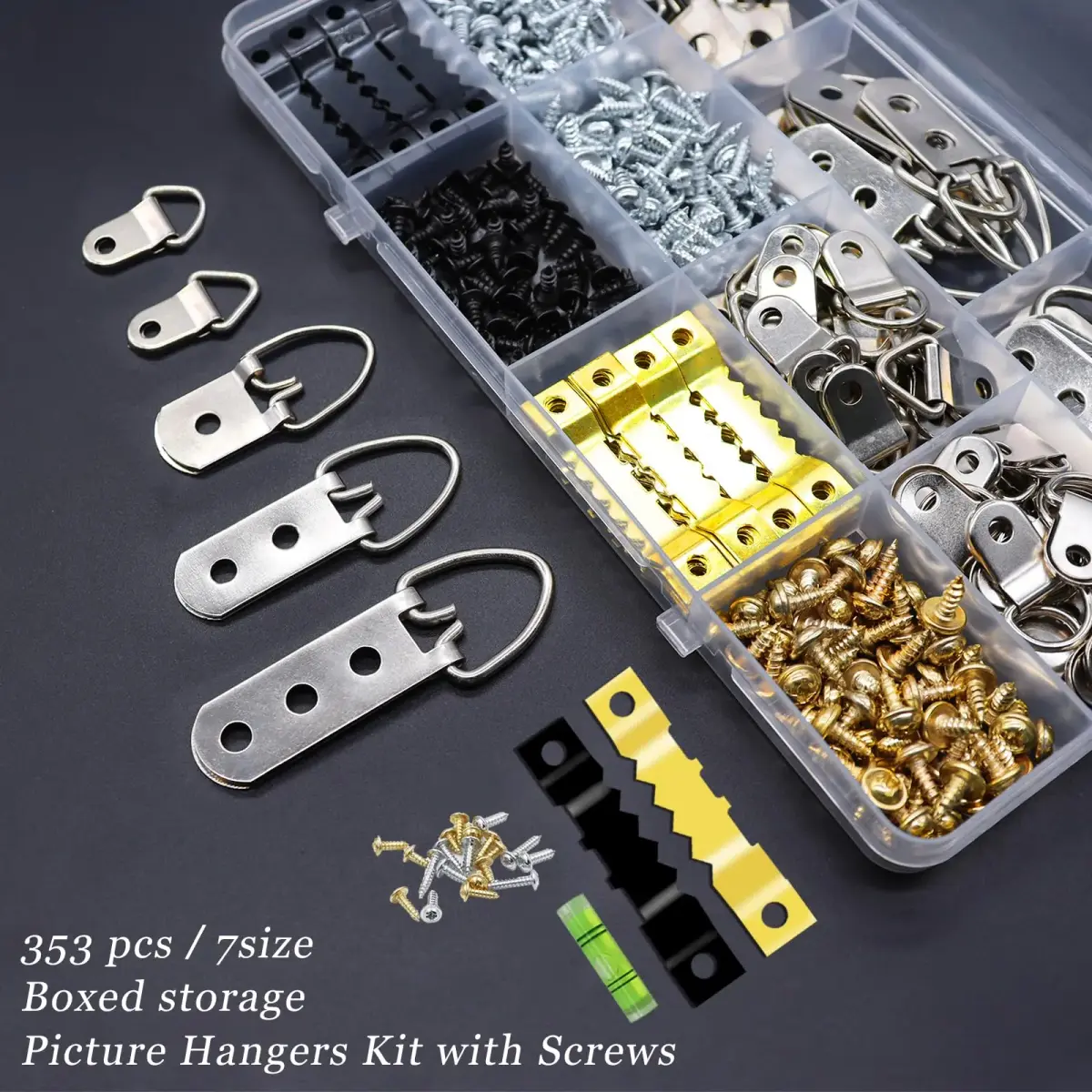 Dianrui 353PCS Picture Hanging Kit with Screws & Level | Stainless Steel Hardware Assortment - view 4