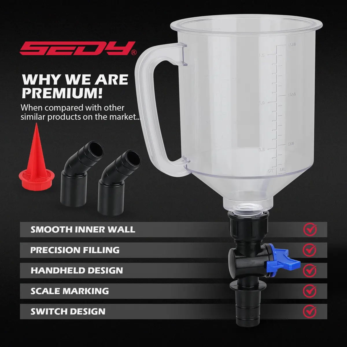 SEDY 18-Piece Engine Oil Funnel Kit 1.59QT (1.5L) | Automotive Oil Funnel Set with 12 Adapters & Magnetic Tray - view 5