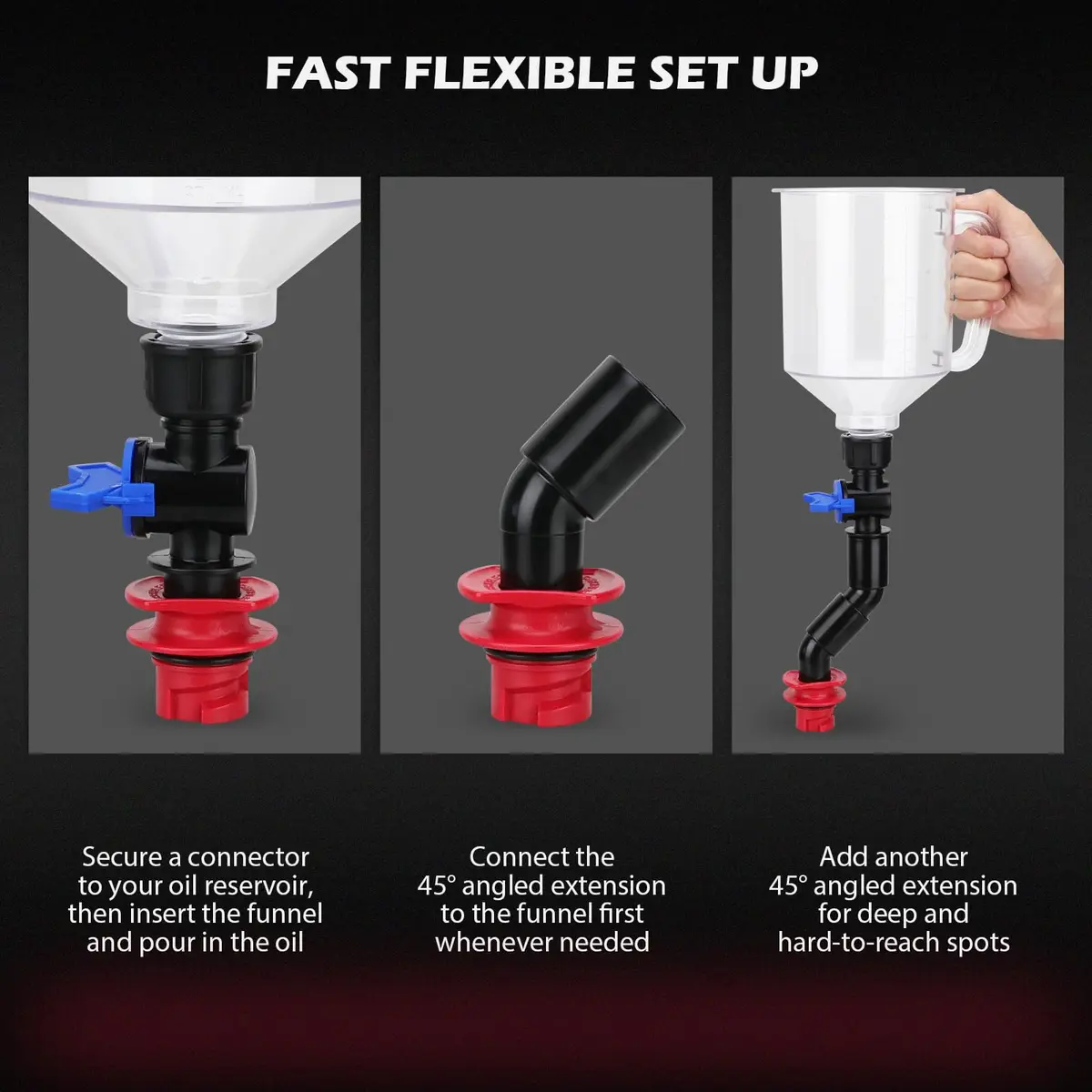 SEDY 18-Piece Engine Oil Funnel Kit 1.59QT (1.5L) | Automotive Oil Funnel Set with 12 Adapters & Magnetic Tray - view 4