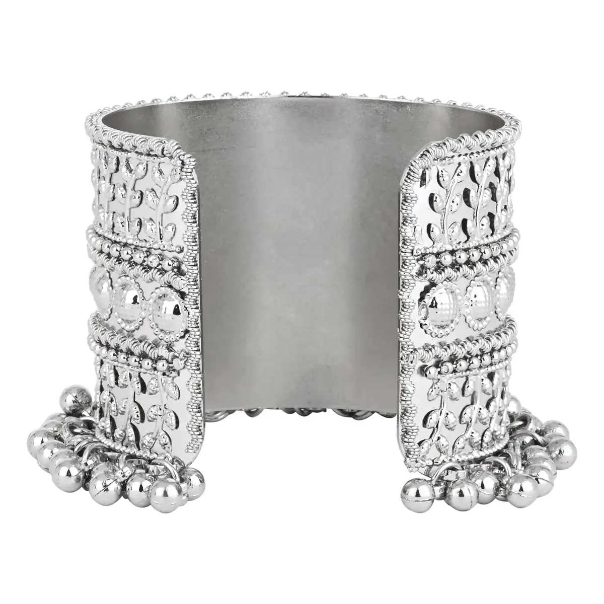 I Jewels Oxidised Silver Afghani Ghungroo Cuff Bracelet for Women | 16.5 cm (6.5 inches) - view 6