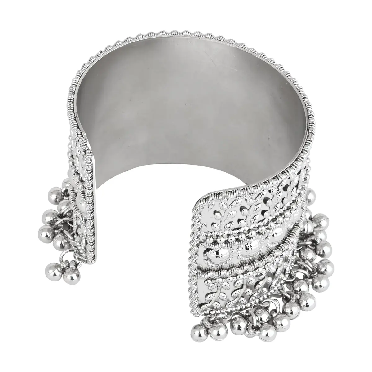 I Jewels Oxidised Silver Afghani Ghungroo Cuff Bracelet for Women | 16.5 cm (6.5 inches) - view 4