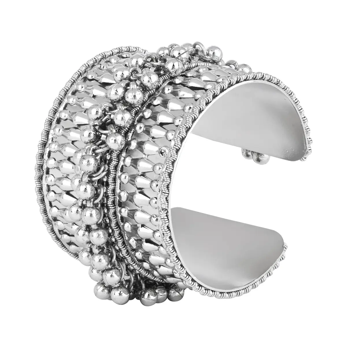 I Jewels Oxidised Silver Afghani Ghungroo Cuff Kada Bracelet For Women | Adjustable Free Size - main product image