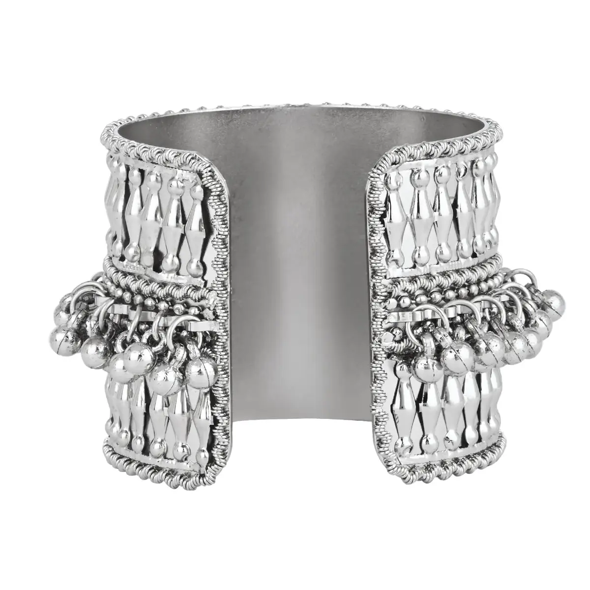 I Jewels Oxidised Silver Afghani Ghungroo Cuff Kada Bracelet For Women | Adjustable Free Size - view 5