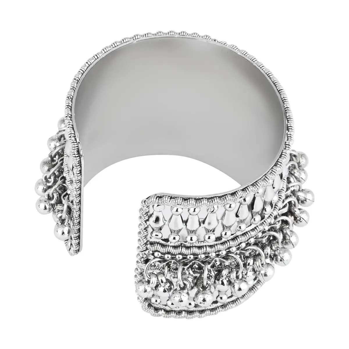 I Jewels Oxidised Silver Afghani Ghungroo Cuff Kada Bracelet For Women | Adjustable Free Size - view 6