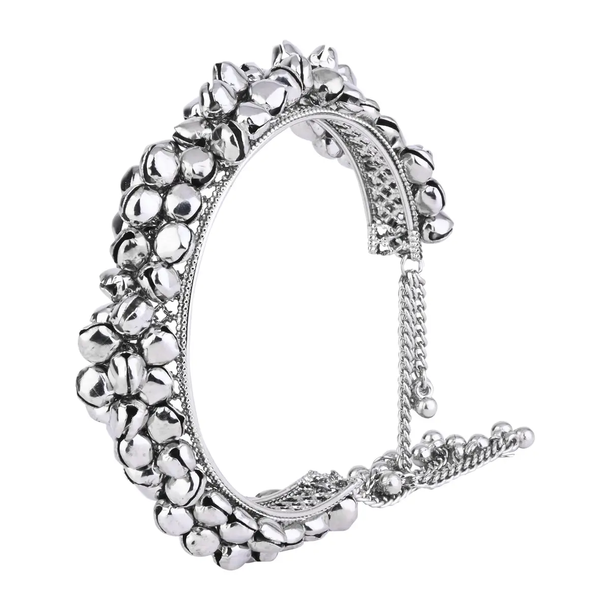 I Jewels Navratri Ethnic Silver Oxidised Cuff Bracelet for Women | Adjustable Vintage Indian Jewelry - main product image