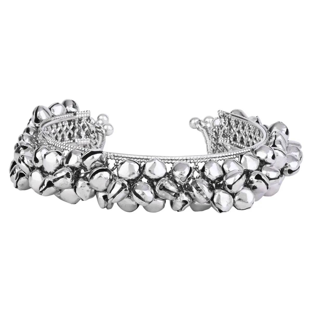 I Jewels Navratri Ethnic Silver Oxidised Cuff Bracelet for Women | Adjustable Vintage Indian Jewelry - view 5